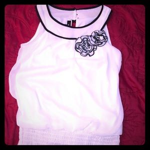 BCX White Tank w/Black Trim&Rosette Jeweled Detail